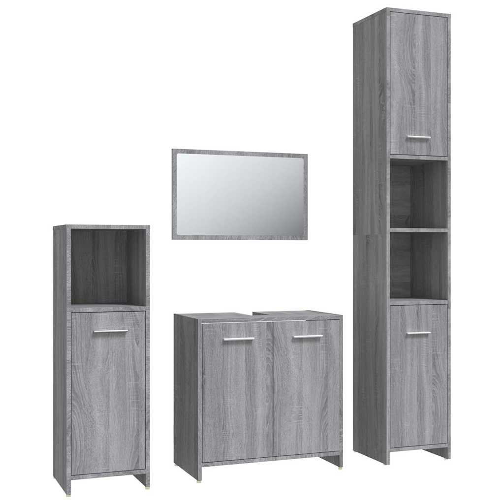 vidaXL 4-tlg. Badmöbel-Set Grau Sonoma Holzwerkstoff