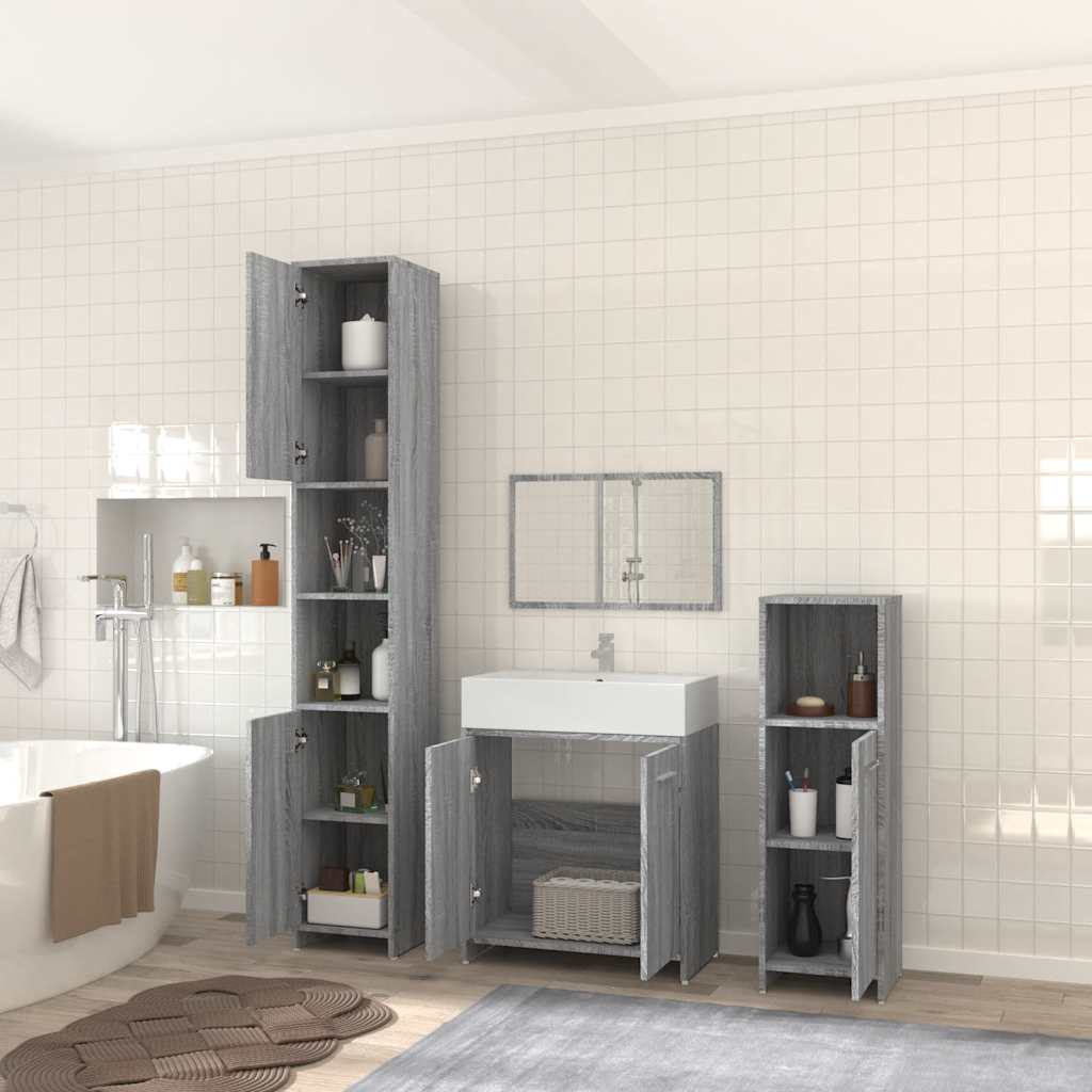 vidaXL 4-tlg. Badmöbel-Set Grau Sonoma Holzwerkstoff
