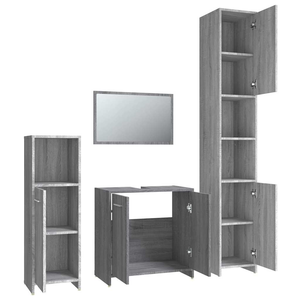 vidaXL 4-tlg. Badmöbel-Set Grau Sonoma Holzwerkstoff