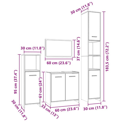 vidaXL 4-tlg. Badmöbel-Set Grau Sonoma Holzwerkstoff