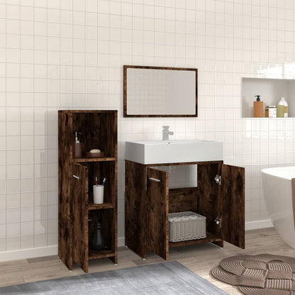 vidaXL 3-tlg. Badmöbel-Set Räuchereiche Holzwerkstoff