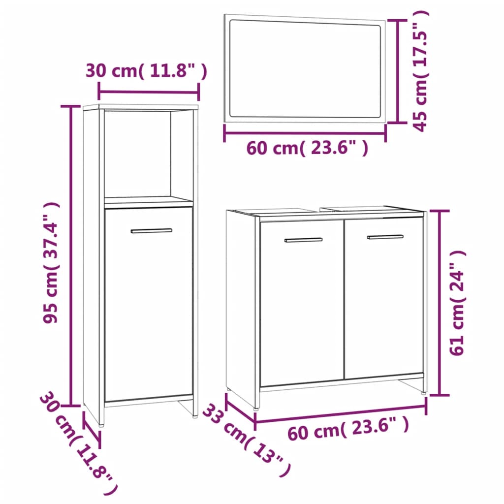 vidaXL 3-tlg. Badmöbel-Set Räuchereiche Holzwerkstoff