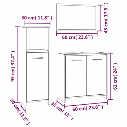 vidaXL 3-tlg. Badmöbel-Set Räuchereiche Holzwerkstoff