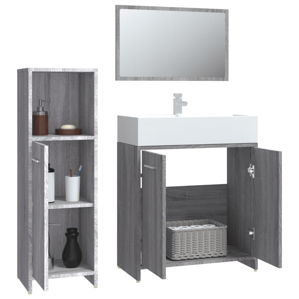 vidaXL 3-tlg. Badmöbel-Set Grau Sonoma Holzwerkstoff