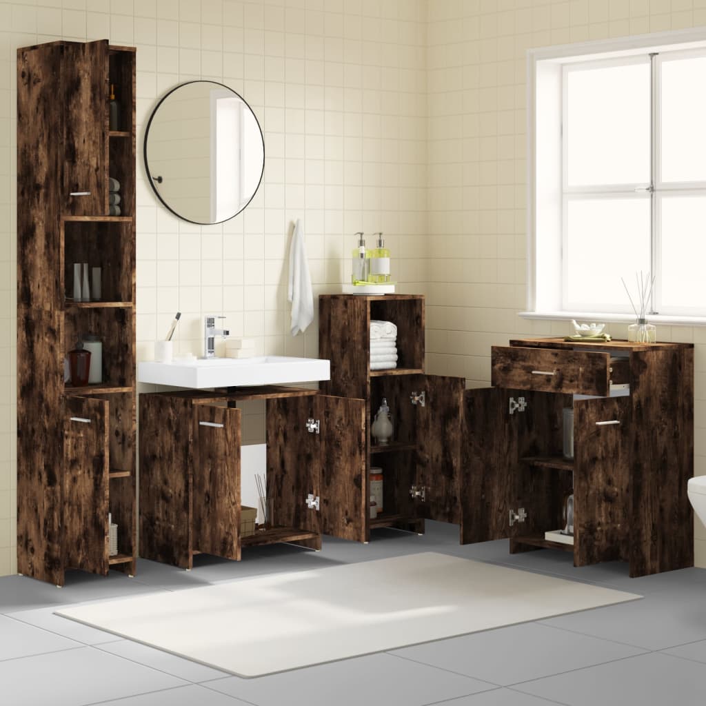 vidaXL 4-tlg. Badmöbel-Set Räuchereiche Holzwerkstoff