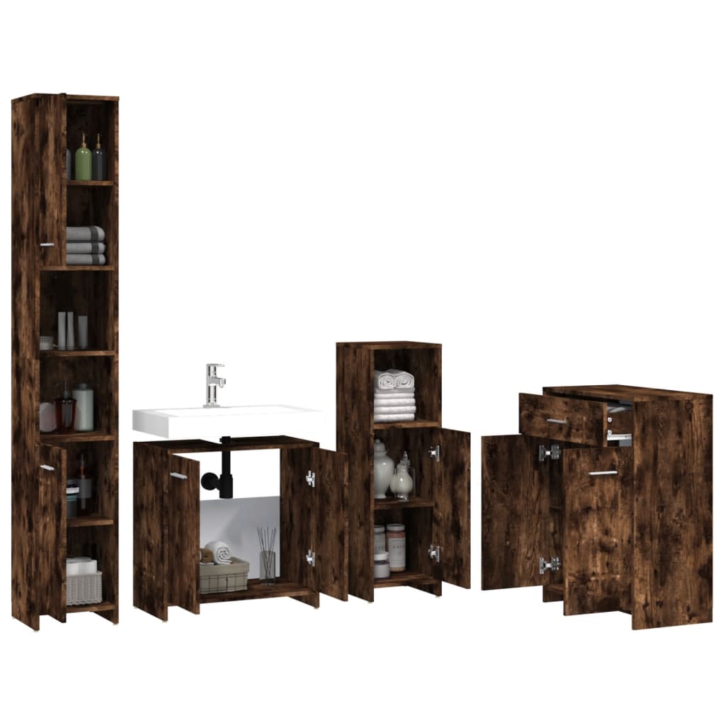 vidaXL 4-tlg. Badmöbel-Set Räuchereiche Holzwerkstoff