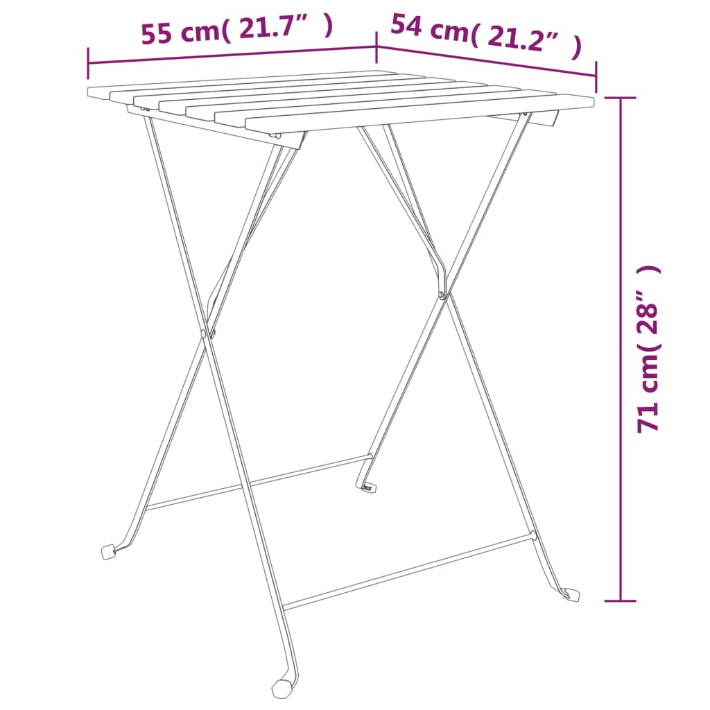 vidaXL Bistrotisch Klappbar 55x54x71 cm Massivholz Teak und Stahl