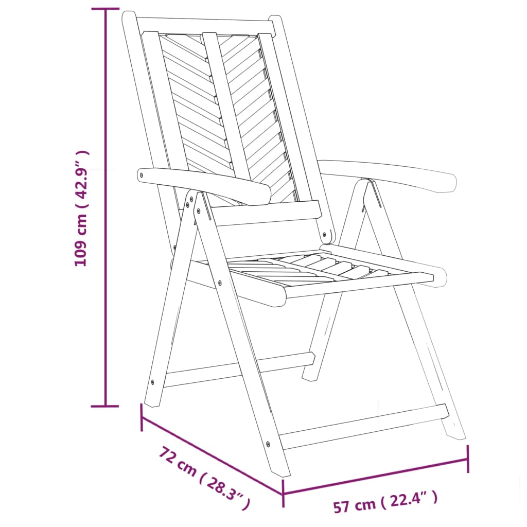 vidaXL Chaises de jardin réglables 3 pcs Bois d'acacia massif