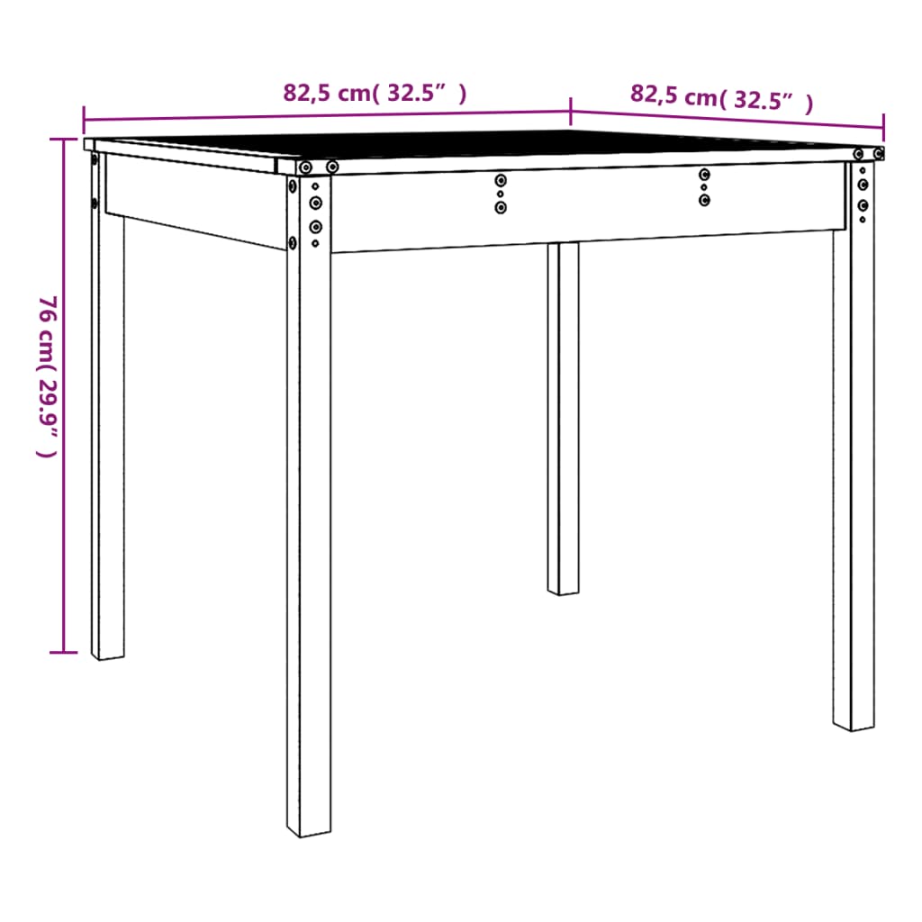 vidaXL Table de jardin noire 82,5x82,5x76 cm en pin massif