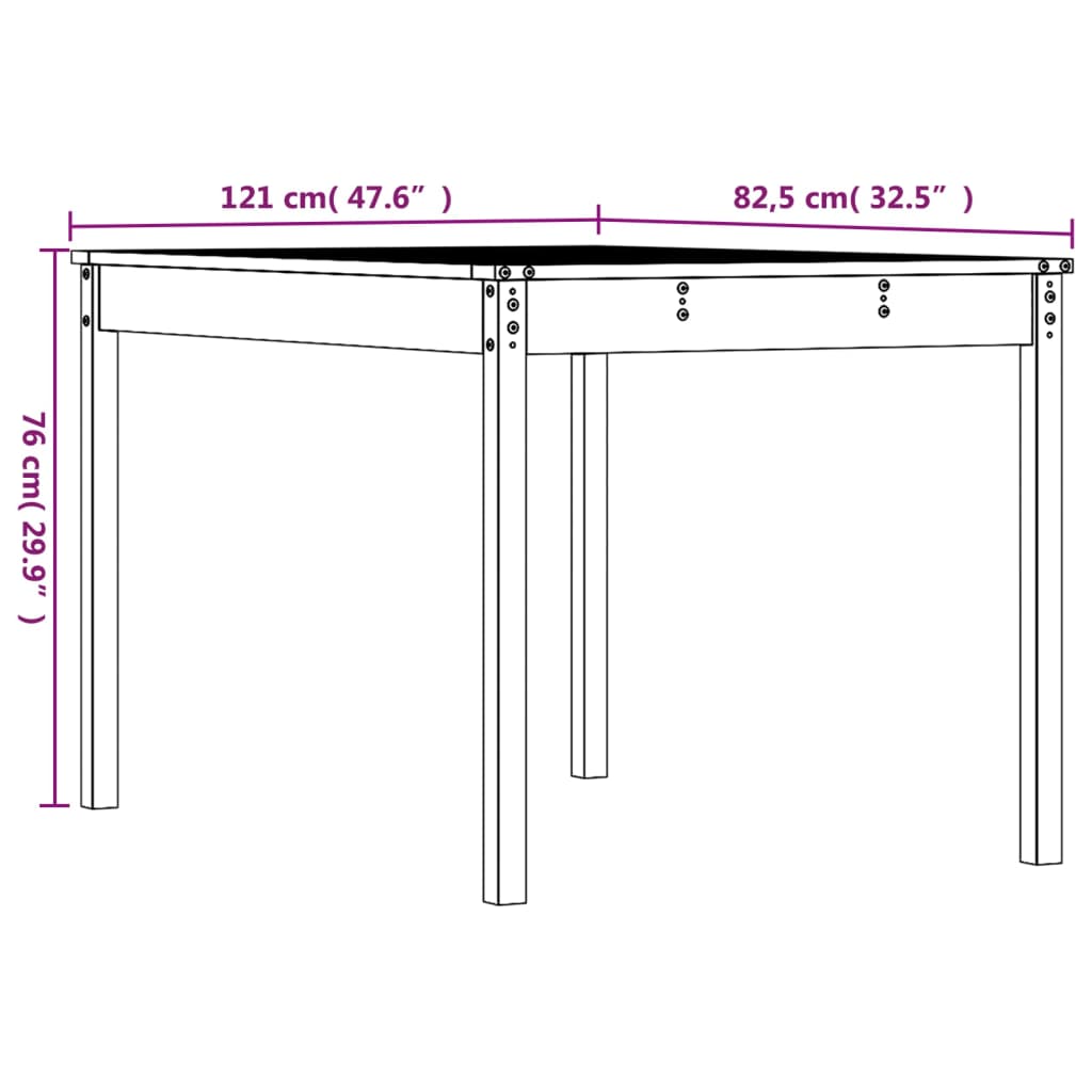 vidaXL Gartentisch 121x82,5x76 cm Massivholz Kiefer