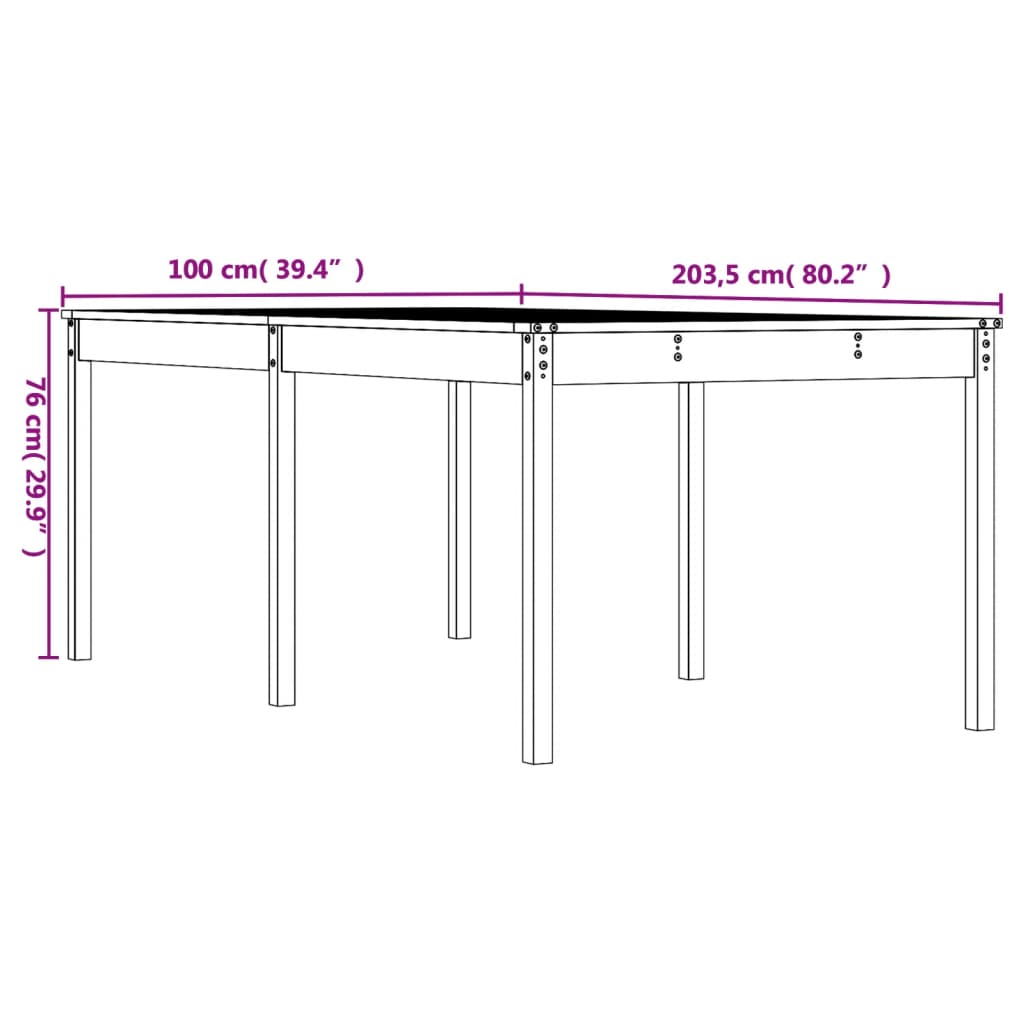 vidaXL Gartentisch Schwarz 203,5x100x76 cm Massivholz Kiefer