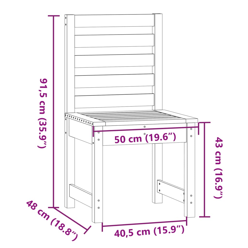 vidaXL Gartenstühle 2 Stk. Schwarz 50x48x91,5 cm Massivholz Kiefer