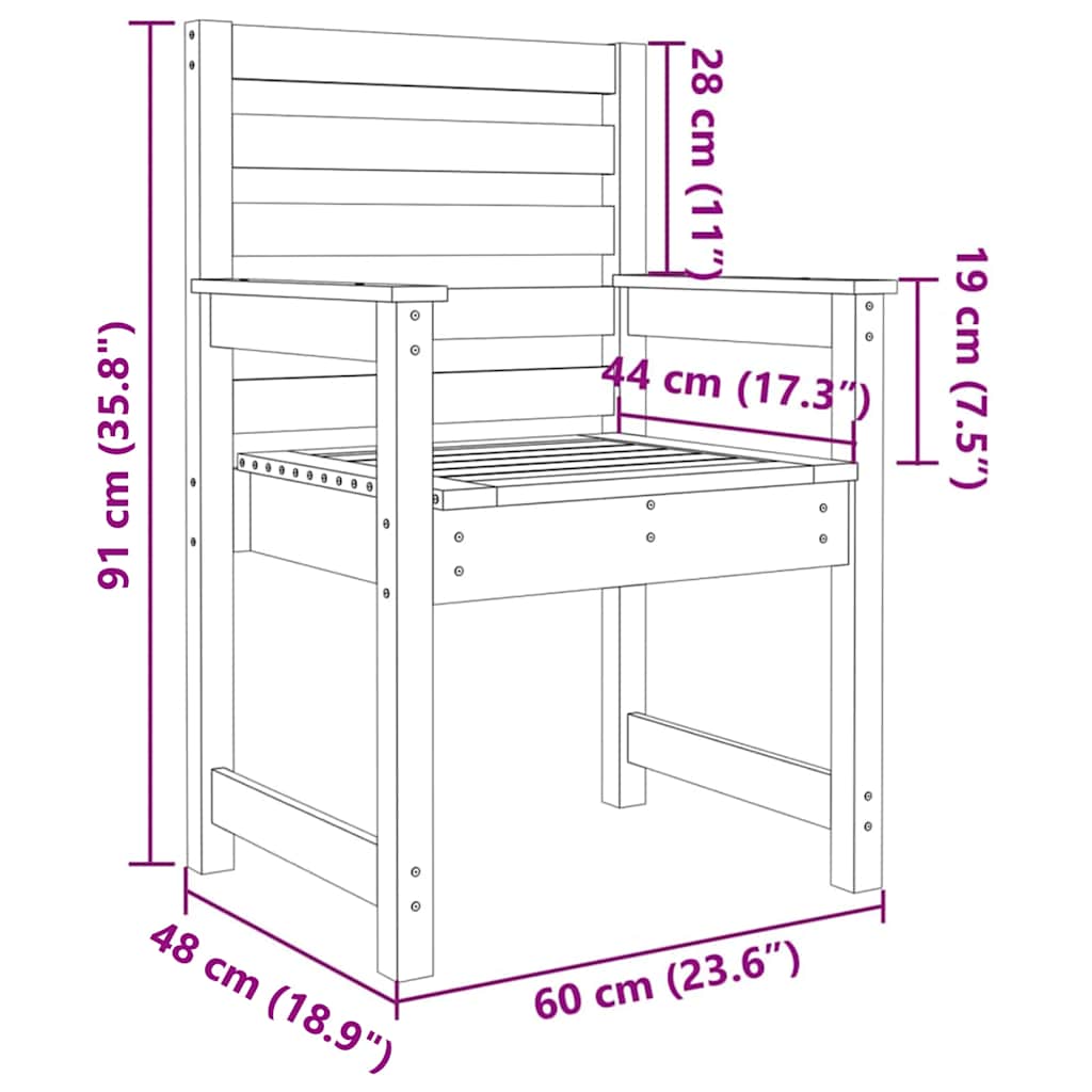 vidaXL Gartenstühle 2 Stk. 60x48x91 cm Massivholz Kiefer