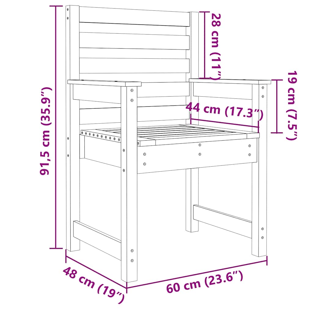 vidaXL Gartenstühle 2 Stk. Weiß 60x48x91 cm Massivholz Kiefer