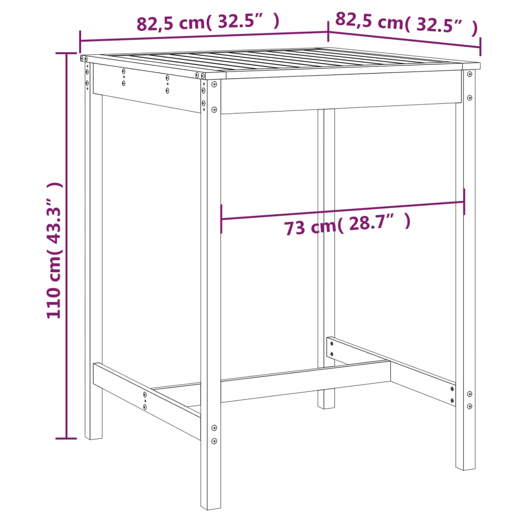 vidaXL Gartentisch Schwarz 82,5x82,5x110 cm Massivholz Kiefer