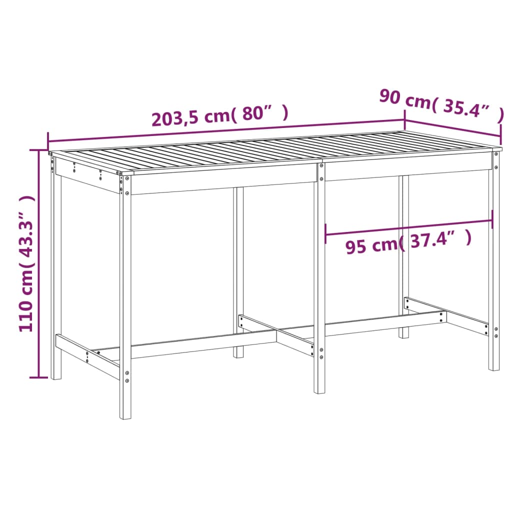 vidaXL Gartentisch 203,5x90x110 cm Massivholz Kiefer