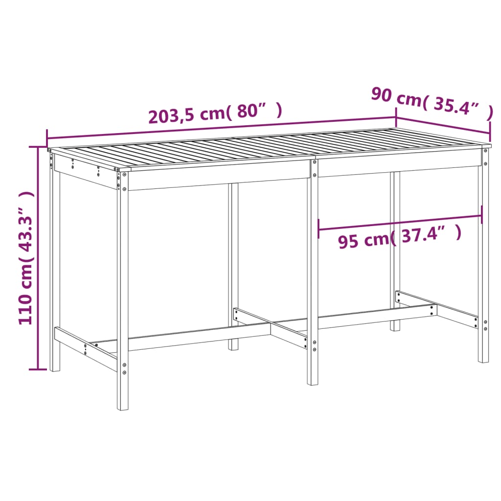 vidaXL Gartentisch Schwarz 203,5x90x110 cm Massivholz Kiefer