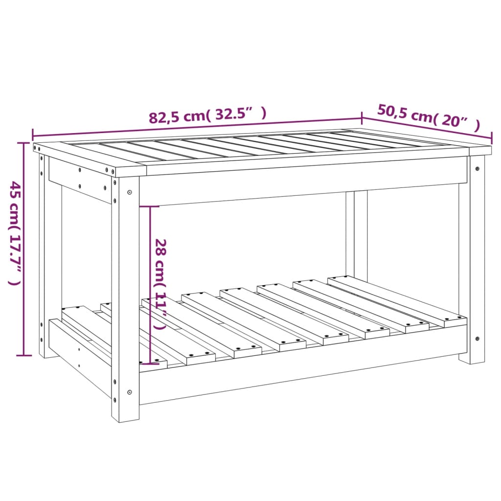 vidaXL Gartentisch 82,5x50,5x45 cm Massivholz Kiefer
