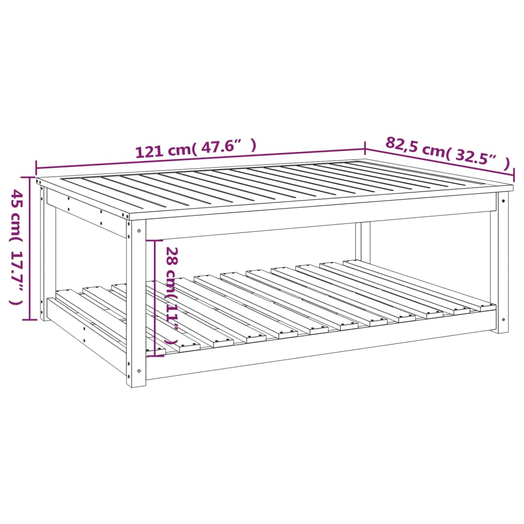 vidaXL Gartentisch Weiß 121x82,5x45 cm Massivholz Kiefer