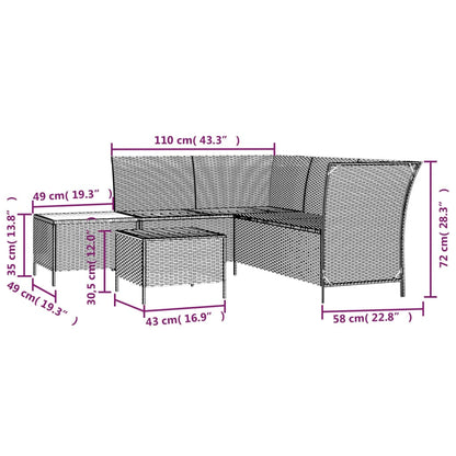 vidaXL Salon de jardin 4 pcs avec coussins Noir Résine tressée
