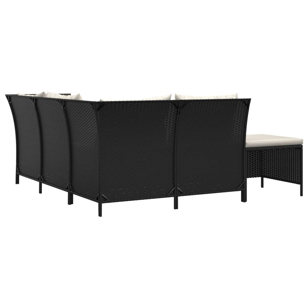 vidaXL Salon de jardin 4 pcs avec coussins Noir Résine tressée