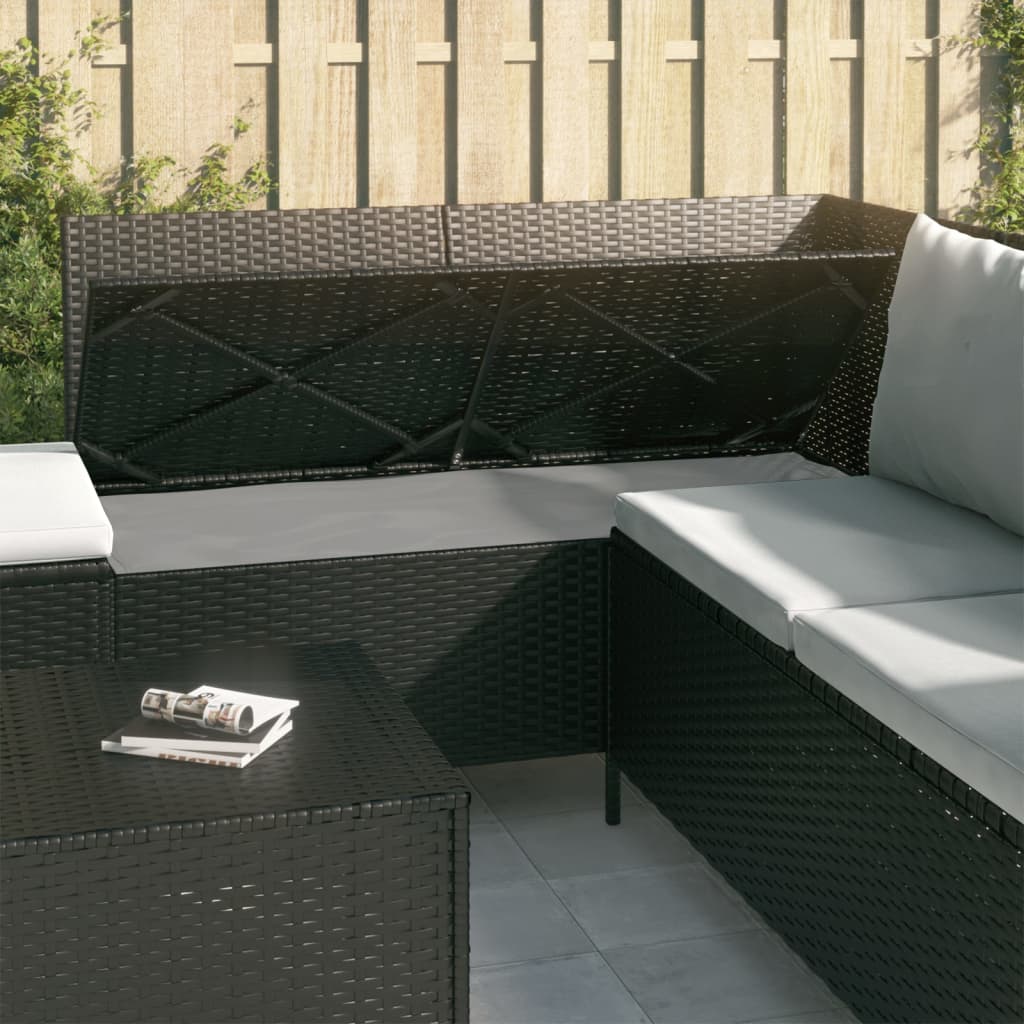 vidaXL Salon de jardin 4 pcs avec coussins Noir Résine tressée