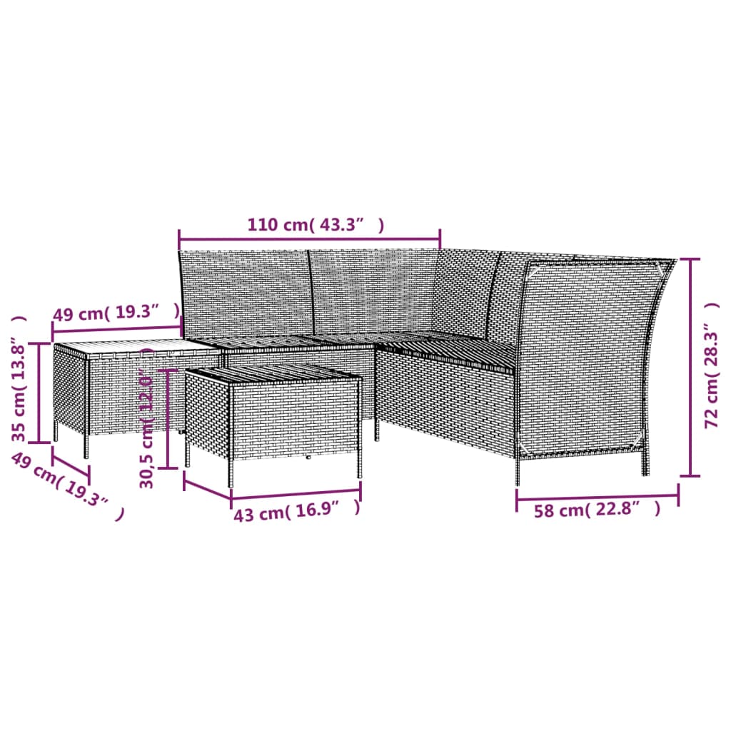 vidaXL Salon de jardin 4 pcs avec coussins Gris Résine tressée