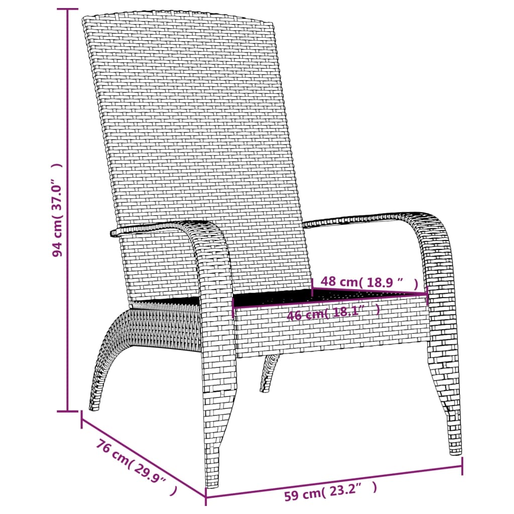 vidaXL Adirondack-Gartenstuhl Schwarz Poly Rattan