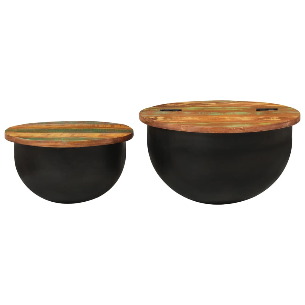 vidaXL Tables basses, 2 pcs, bois de récupération massif, noir