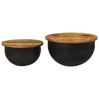 vidaXL Tables basses, 2 pcs, bois de récupération massif, noir