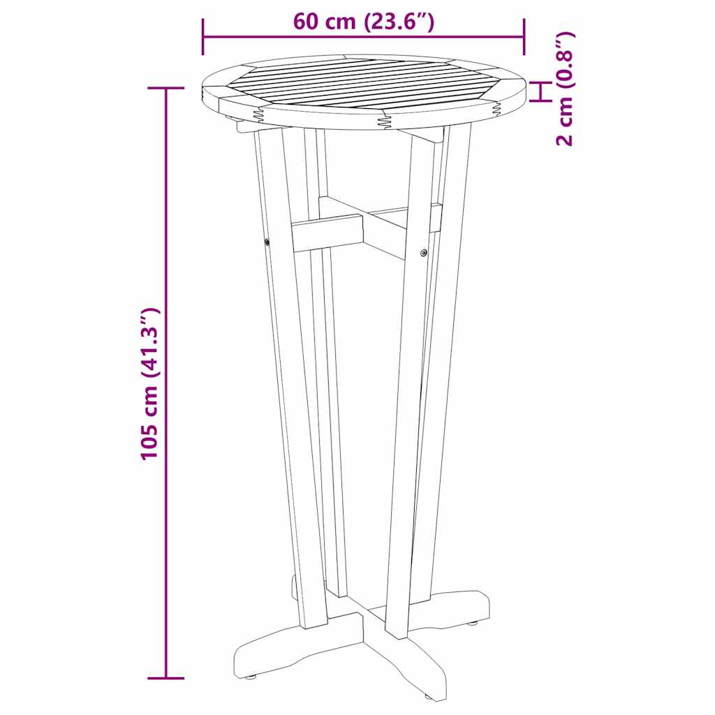 vidaXL Garten-Bartisch Ø60x105 cm Massivholz Akazie