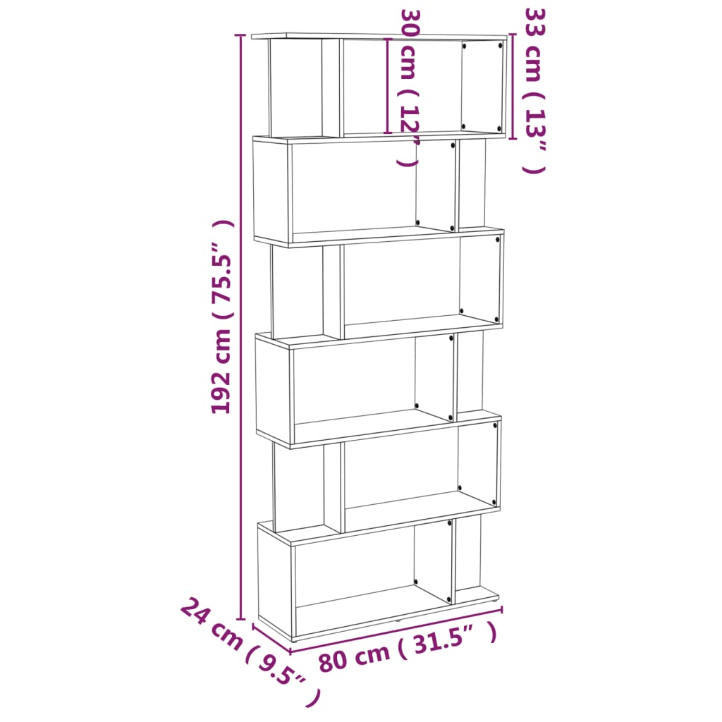 vidaXL Bücherregal/Raumteiler Räuchereiche 80x24x192 cm Holzwerkstoff