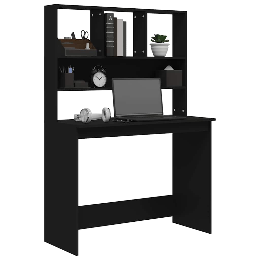 vidaXL Bureau avec étagère Noir 102x45x148 cm Bois d'ingénierie