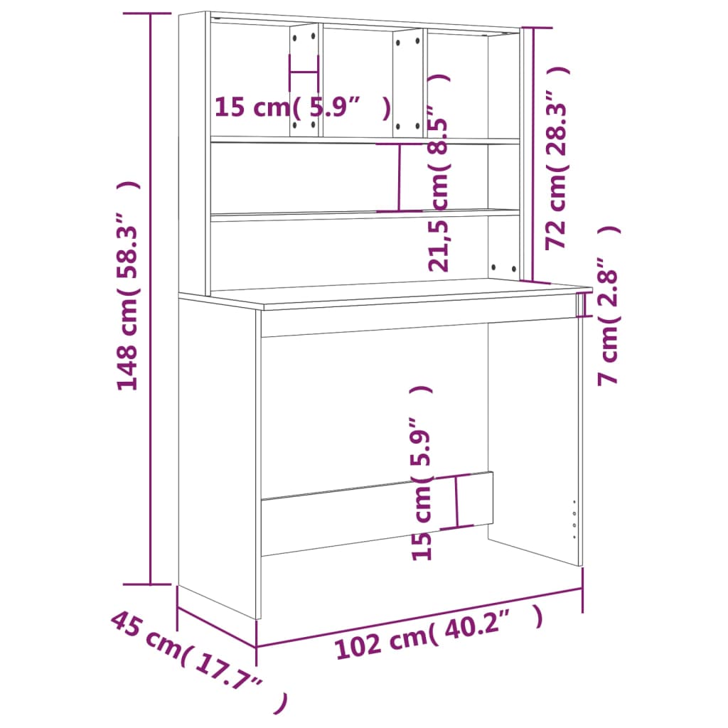 vidaXL Schreibtisch mit Regal Räuchereiche 102x45x148 cm Holzwerkstoff