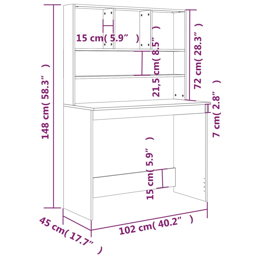 vidaXL Schreibtisch mit Regal Grau Sonoma 102x45x148 cm Holzwerkstoff