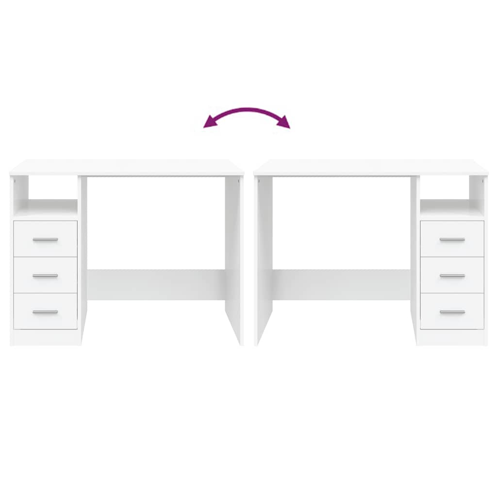 vidaXL Schreibtisch mit Schubladen Weiß 102x50x76 cm Holzwerkstoff
