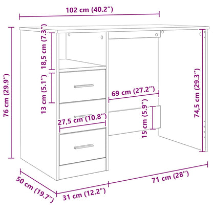 vidaXL Schreibtisch mit Schubladen Weiß 102x50x76 cm Holzwerkstoff