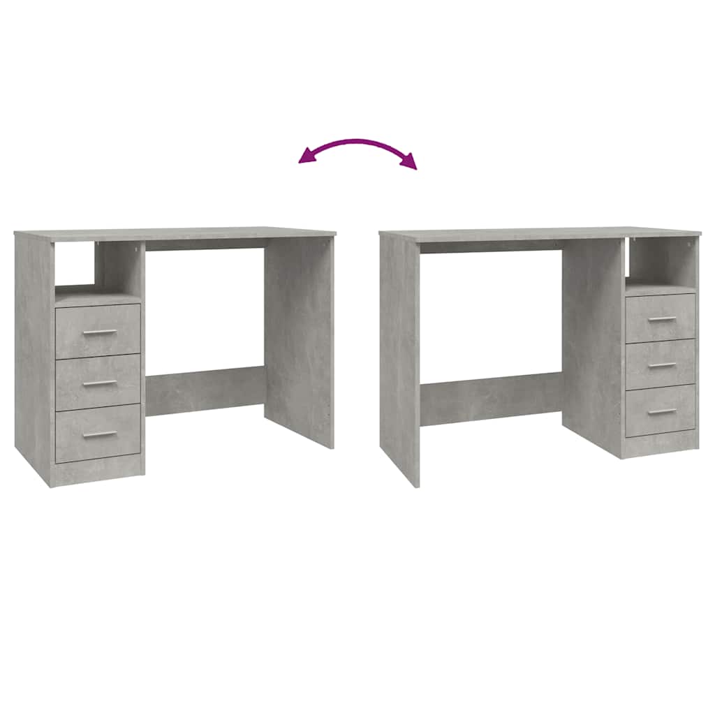 vidaXL Schreibtisch mit Schubladen Betongrau 102x50x76cm Holzwerkstoff