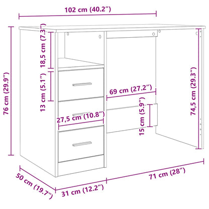 vidaXL Schreibtisch mit Schubladen Betongrau 102x50x76cm Holzwerkstoff