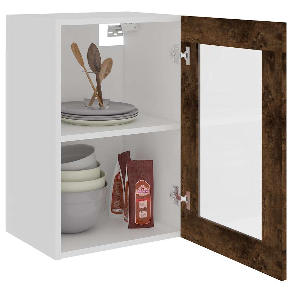 vidaXL Hängeschrank Lyon Glas Räuchereiche 40x31x60 cm Holzwerkstoff