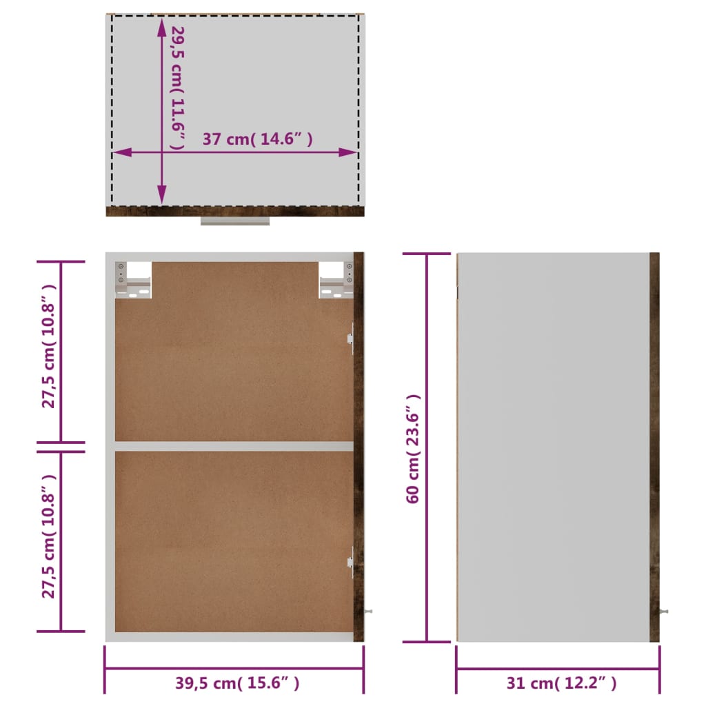 vidaXL Hängeschrank Lyon Grau Sonoma 39,5x31x60 cm Holzwerkstoff
