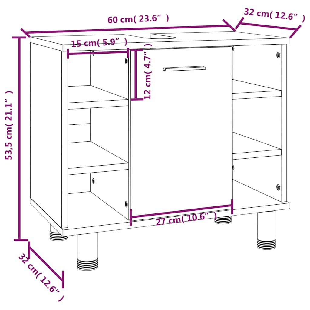 vidaXL Badschrank Grau Sonoma 60x32x53,5 cm Holzwerkstoff