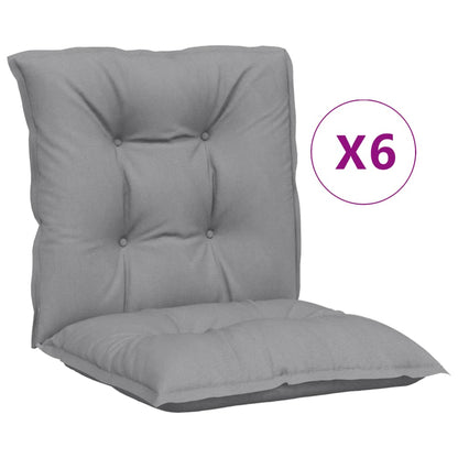 vidaXL Coussins de chaise de jardin dossier bas 6 pcs Gris 100x50x7 cm