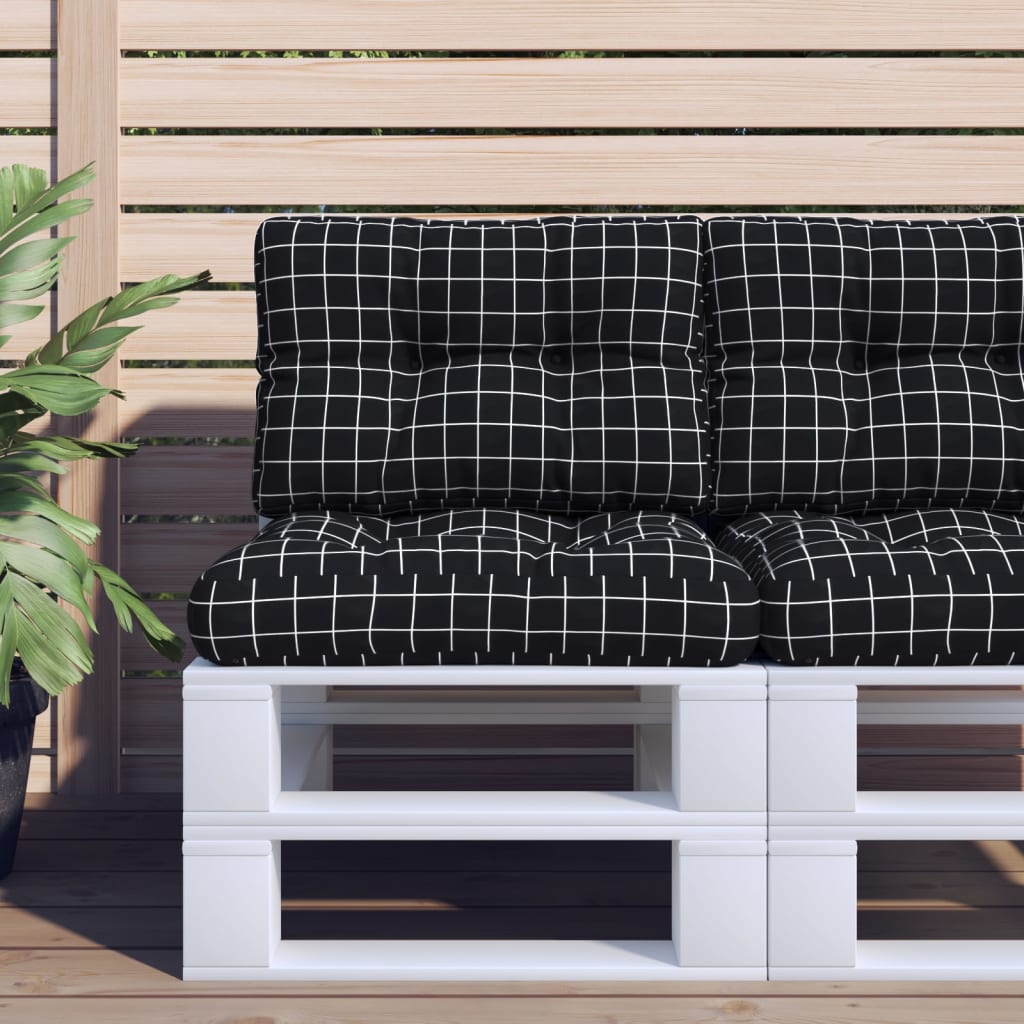 vidaXL Palettenkissen Schwarz Karomuster 50x40x12 cm Stoff