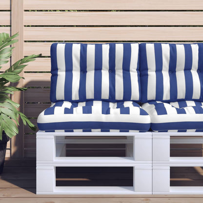 vidaXL Coussins de palette 2 pcs Bleu et blanc à rayures Tissu