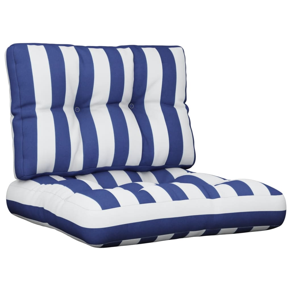 vidaXL Coussins de palette 2 pcs Bleu et blanc à rayures Tissu