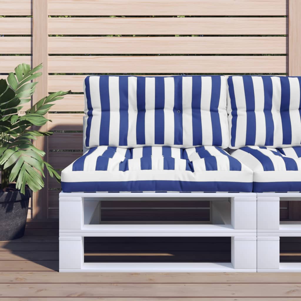 vidaXL Coussins de palette 2 pcs Bleu et blanc à rayures Tissu