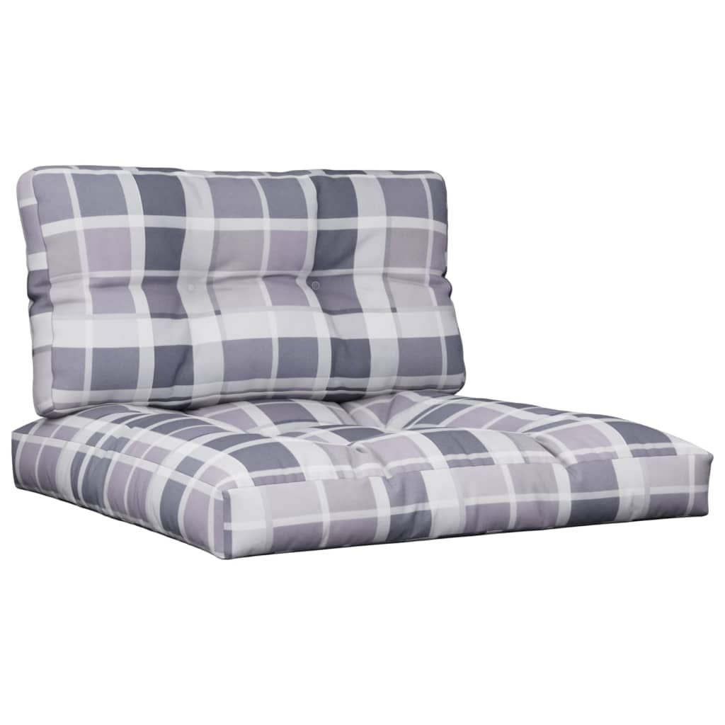 vidaXL Coussins de palette 2 pcs Gris Tissu à carreaux