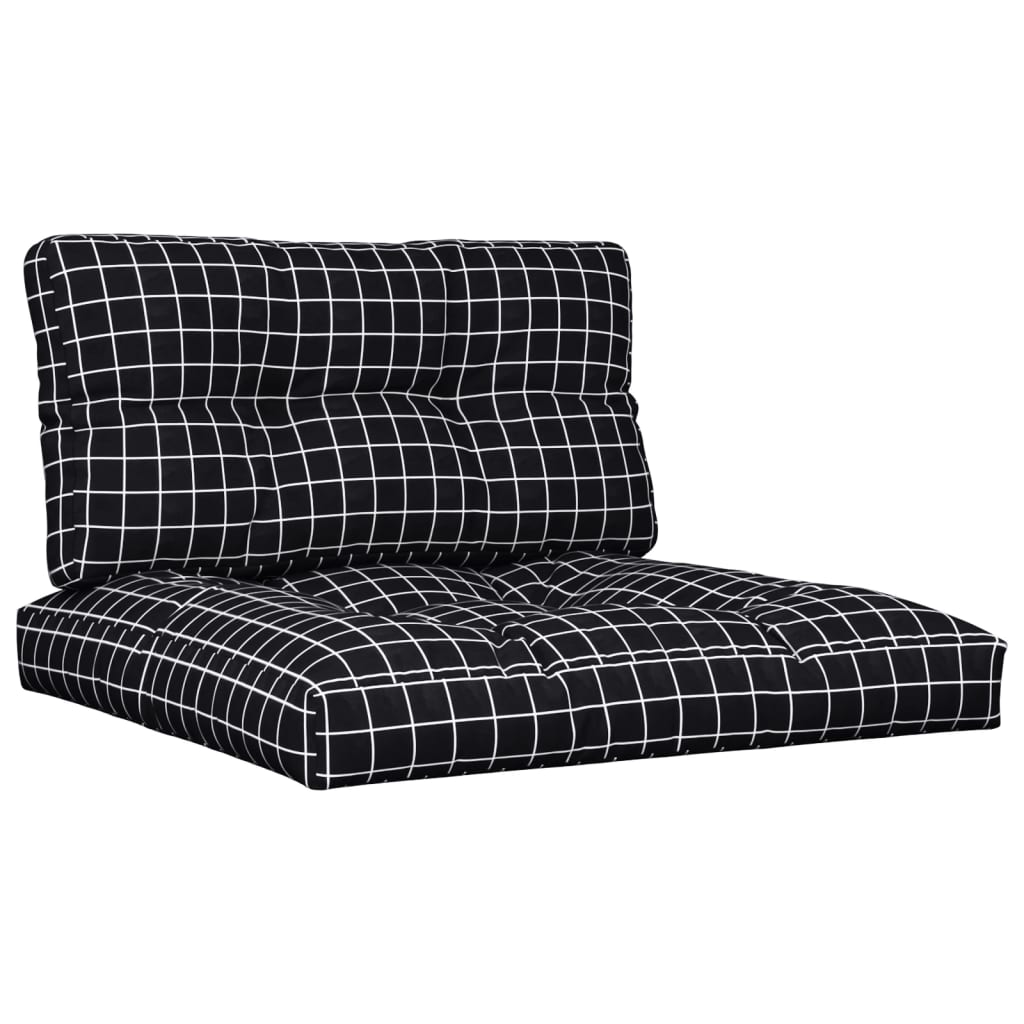 vidaXL Coussins de palette 2 pcs Motif à carreaux noir Tissu