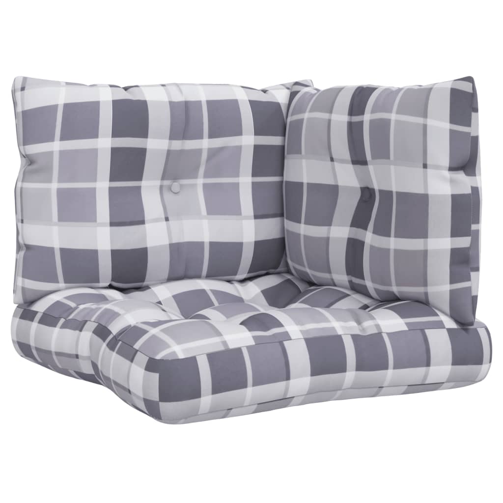 vidaXL Coussins de palette 3 pcs Gris Tissu à carreaux